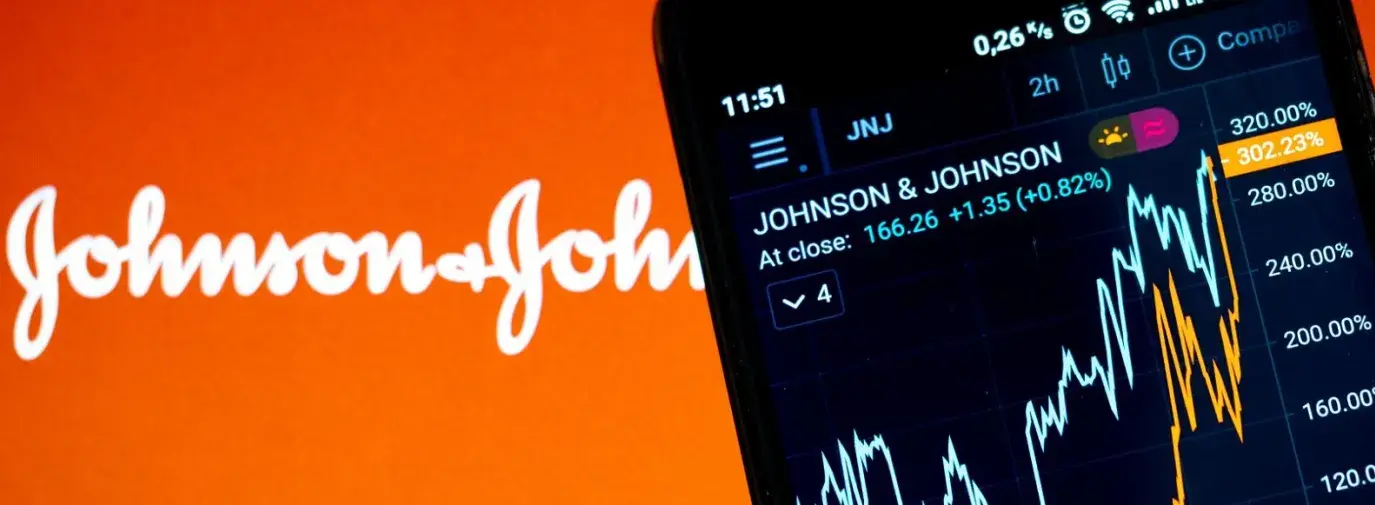 phone displaying johnson & johnson stock information